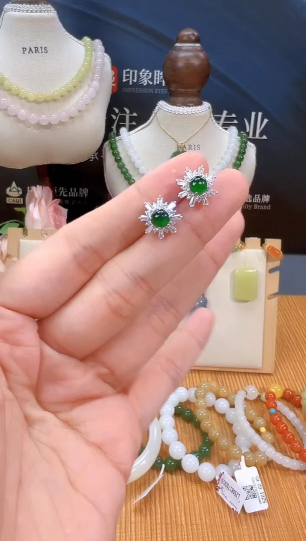 银S925镶嵌翡翠耳饰多样性拍一发一 cg