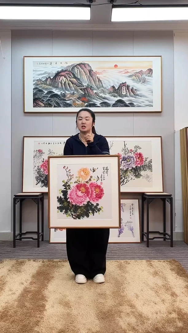 国画手绘牡丹62*62尺寸