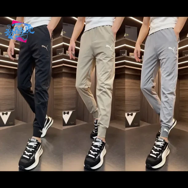 薄款夏季速干弹力休闲裤百搭修身透气潮牌新款穿搭运动男士九分裤