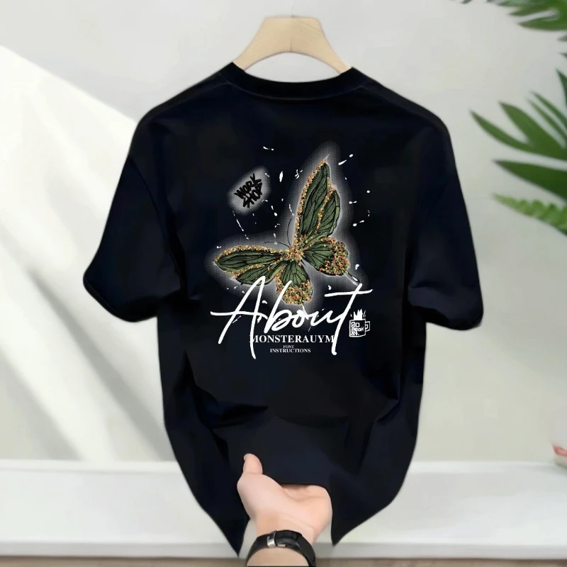 2025新款夏季双纱精梳棉质男士短袖T恤260G重磅宽松潮牌体恤百搭