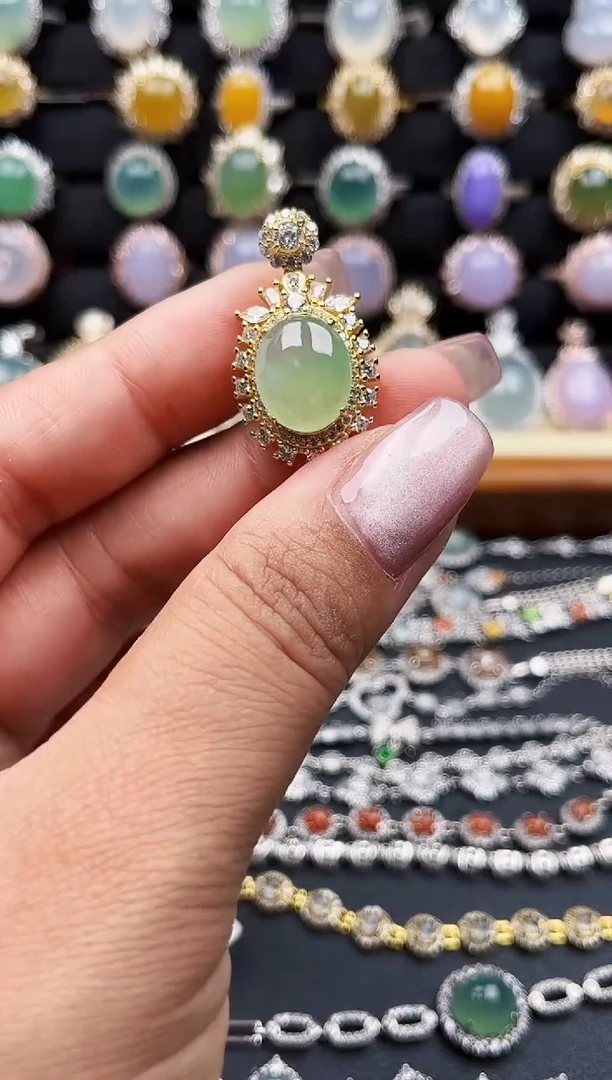 翡翠银S925镶嵌颈饰缅甸天然A货翡翠S925银镶嵌