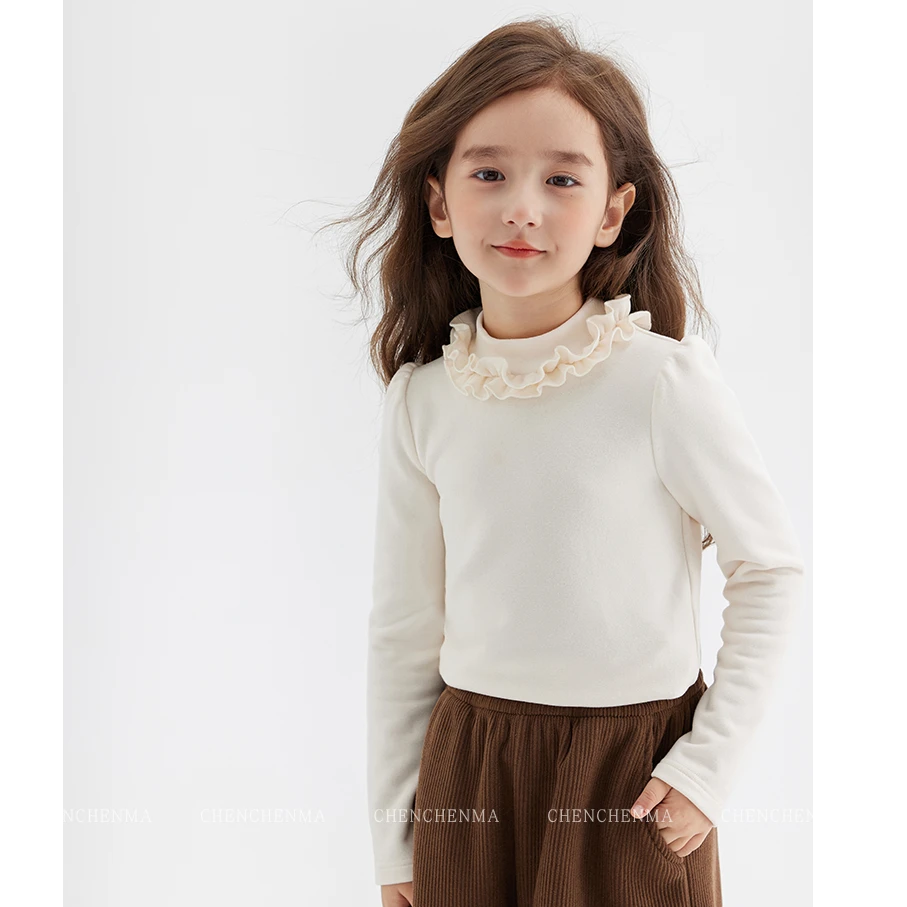 辰辰妈【花骨朵】秋冬女童木耳边长袖T恤 6970D
