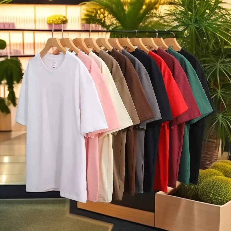 重磅300g纯色百搭半袖男士夏季潮流宽松打底圆领纯棉短袖