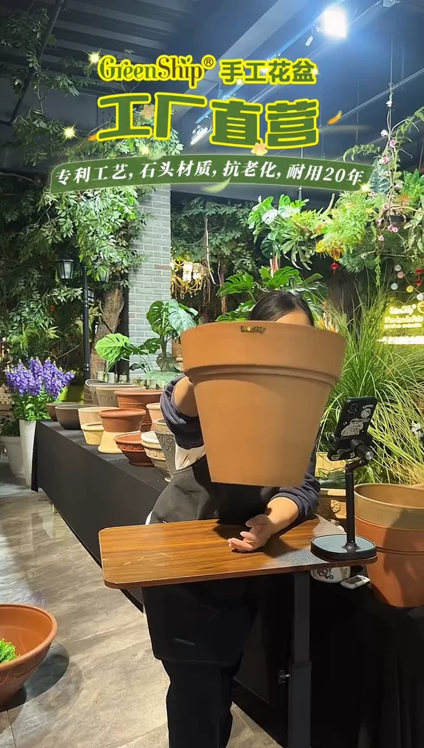 25.5*22藕粉色镜面手工拉丝花盆外贸尾单