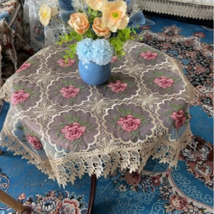 ZN029-83玻璃纱【75*75】咖红十字绣高织高密玻璃砂水溶边桌布