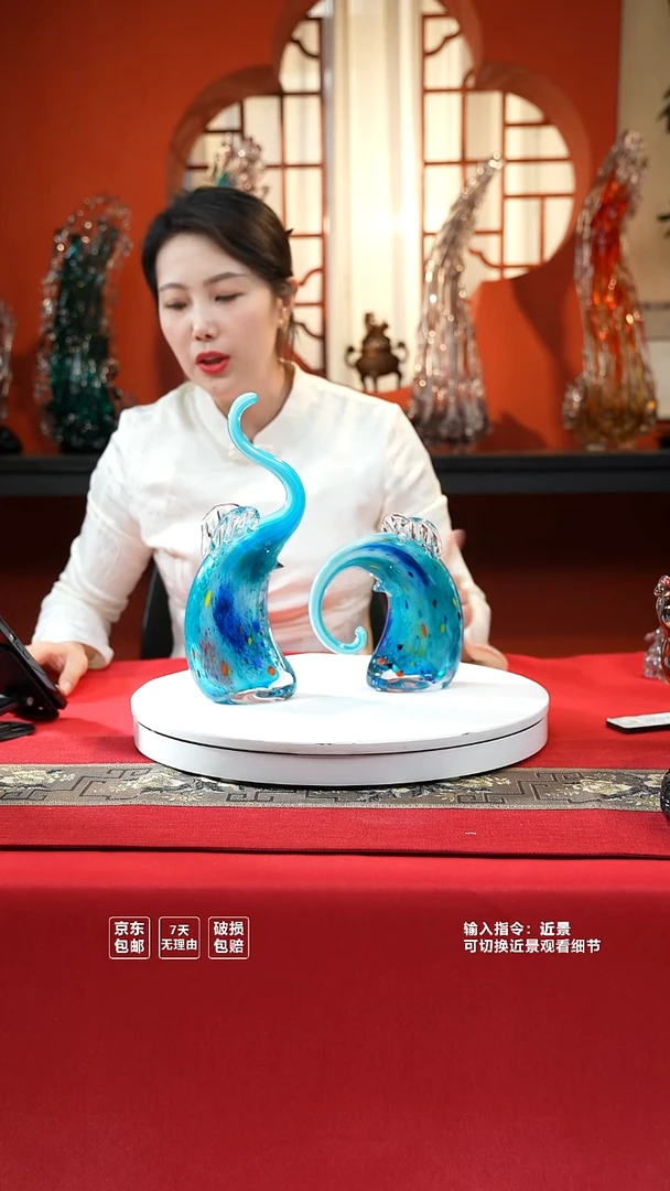 琉璃手工艺品莫奈花园象摆件一对