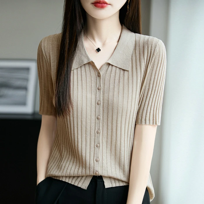 哥弟阿玛施正品新款时尚百搭夏季薄款女士针织衫短袖开衫显瘦上衣