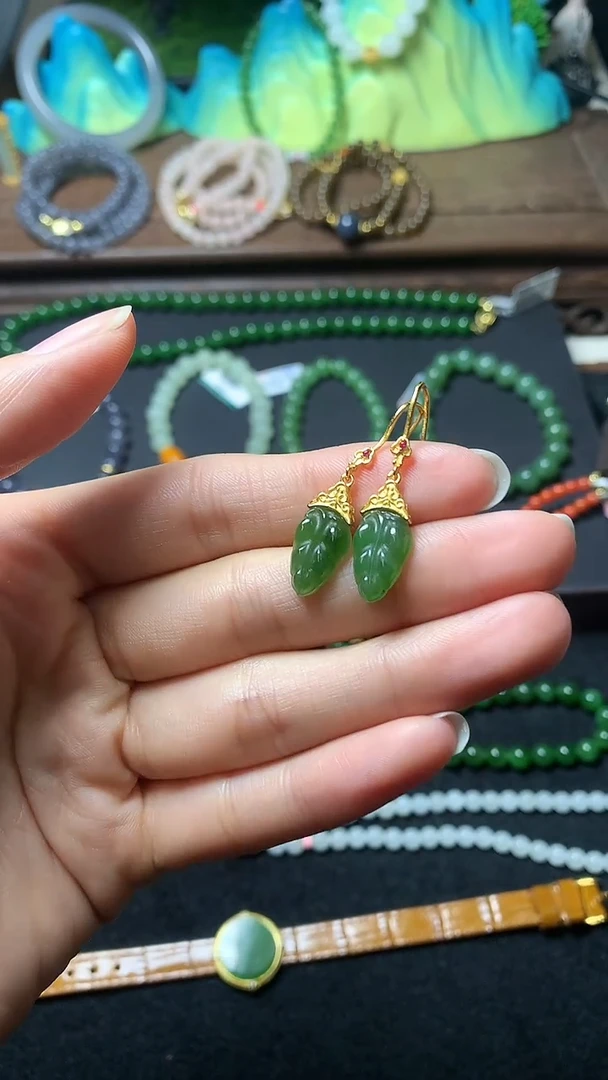 【闪购商品】和田玉耳饰银S925镶嵌耳钩款