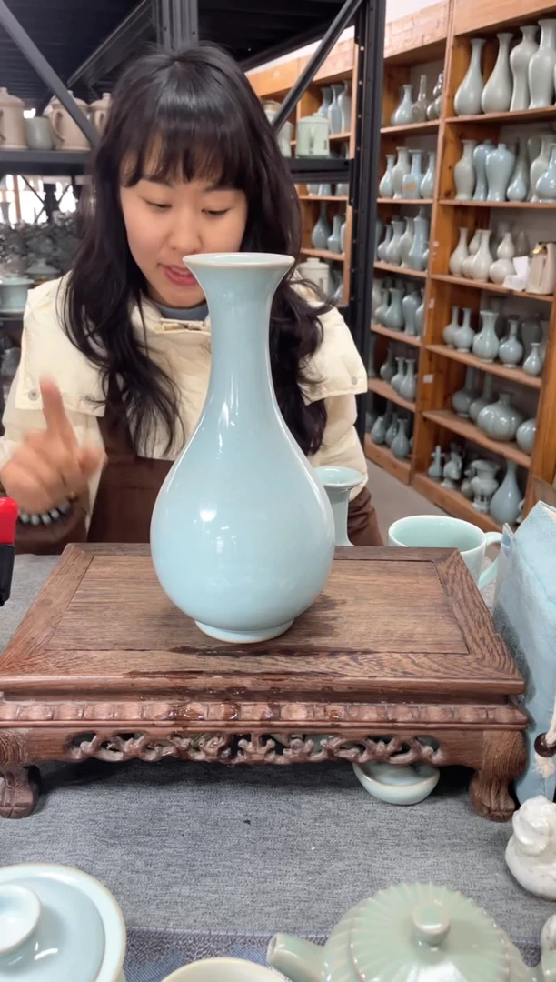 【闪购商品】天青 22cm玉壶春瘦 汝意堂 微瑕