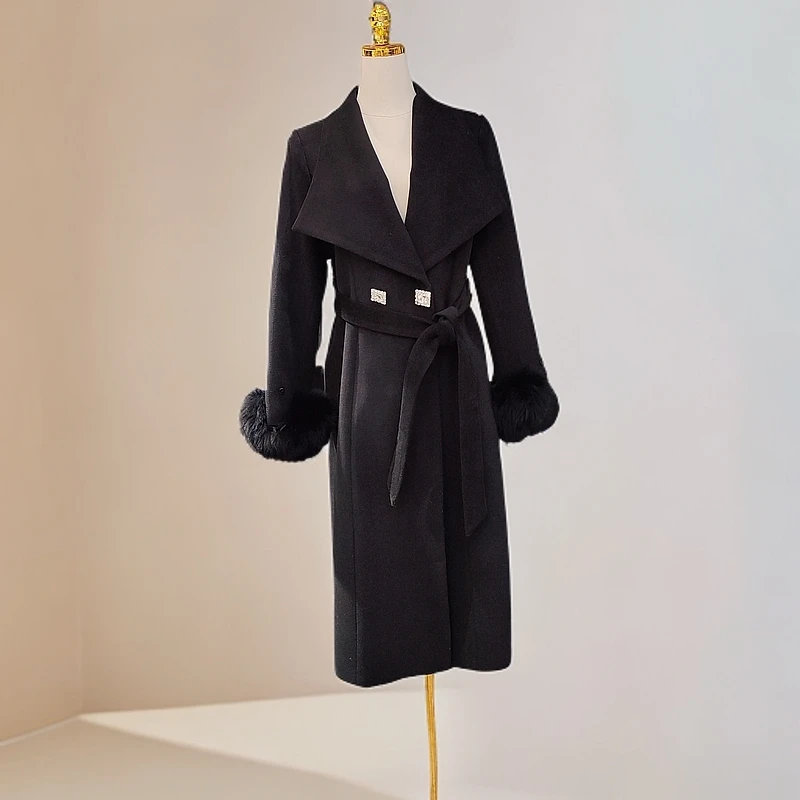 高级感双面呢大衣气质显瘦中长款翻领外套女冬季