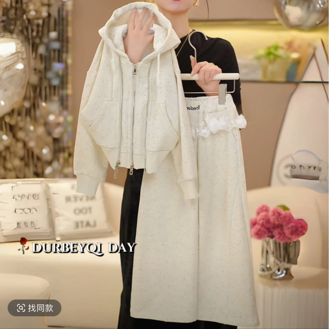 女童假两件连帽卫衣阔腿裤套装2025春秋款中大童长袖运动休闲春装