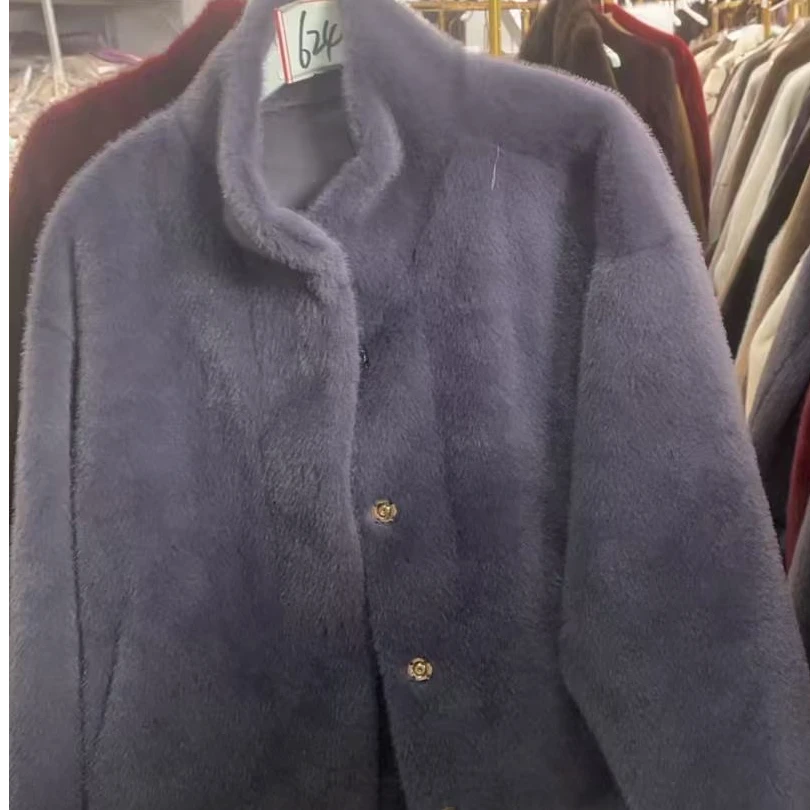 957立领中长款大衣女气质网红时尚设计师秋冬毛毛外套皮毛一体