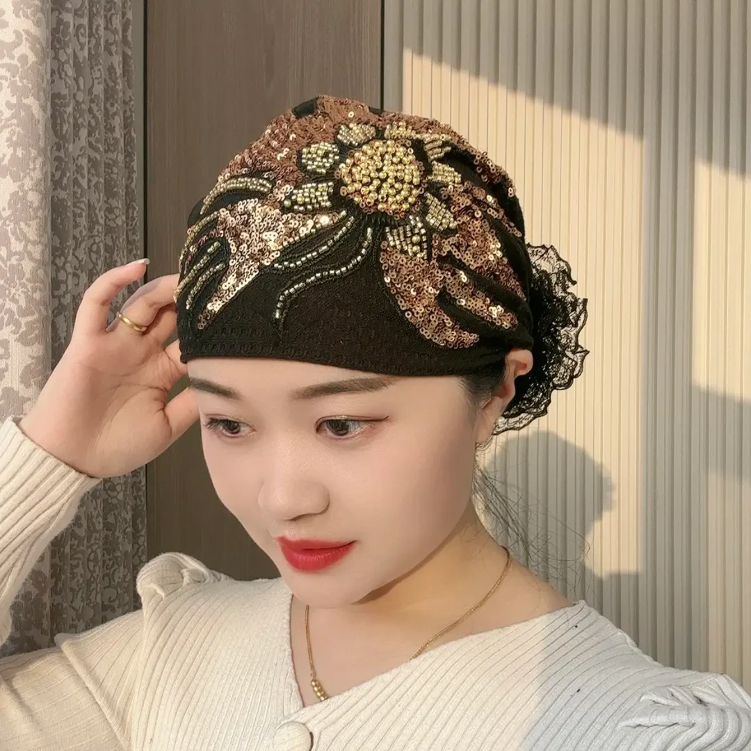 四季超柔包头帽百搭风尾太阳花头巾帽保暖遮白发时尚妈妈帽老人帽
