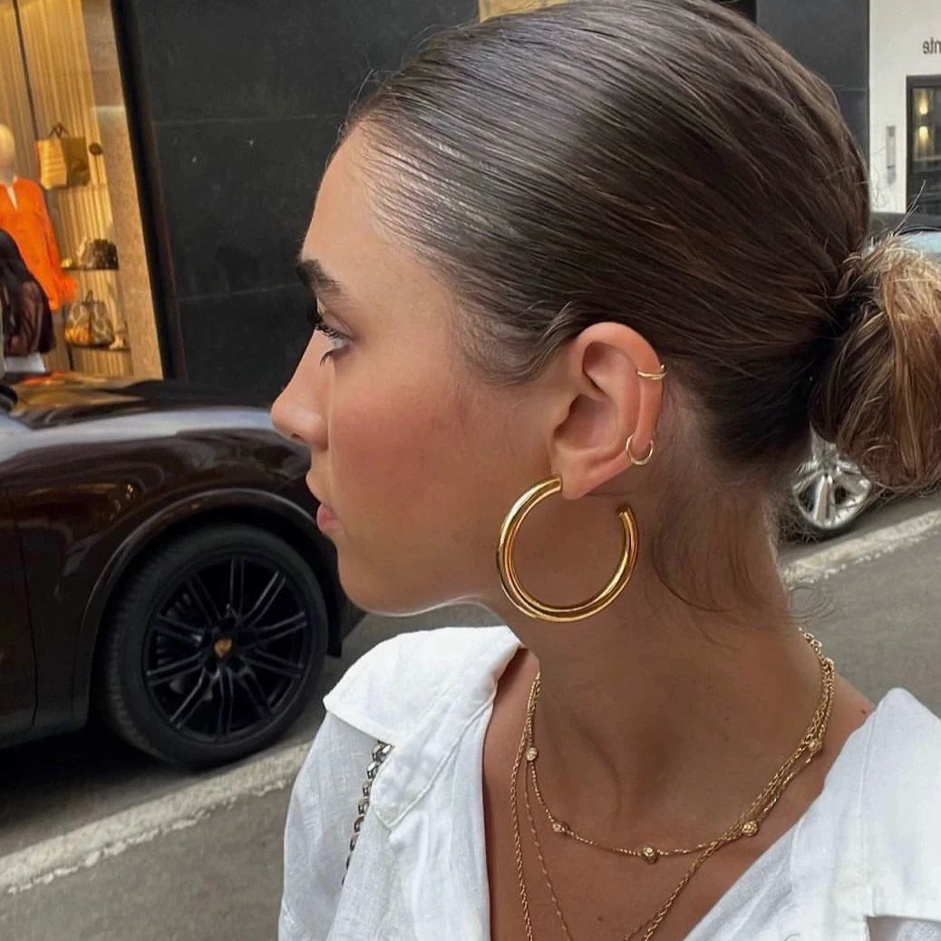 铜合金耳饰 夸张大耳环气质时尚百搭法式欧美圈圈素款冷淡风中古