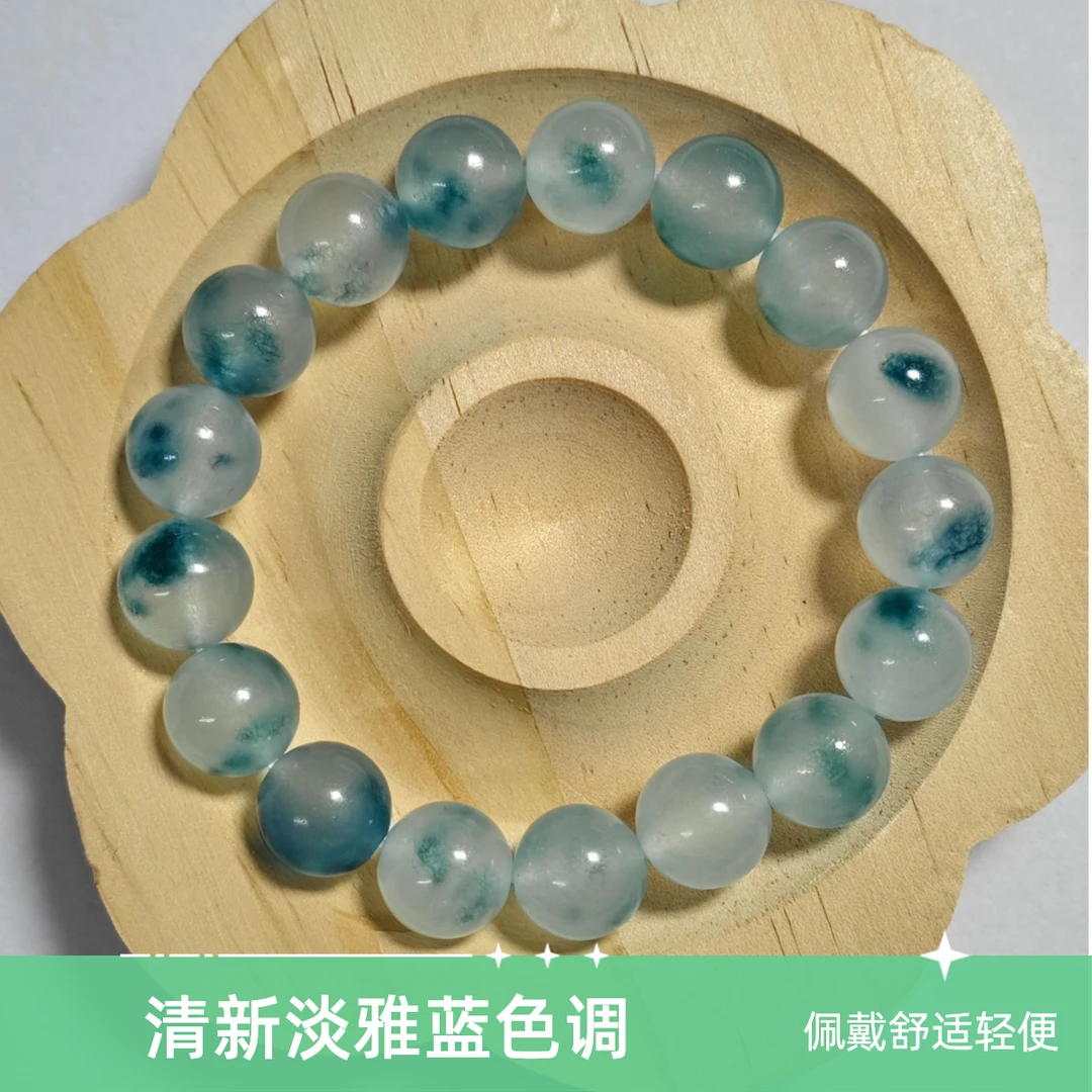 高品质优选12mm白底飘蓝花珠子手串