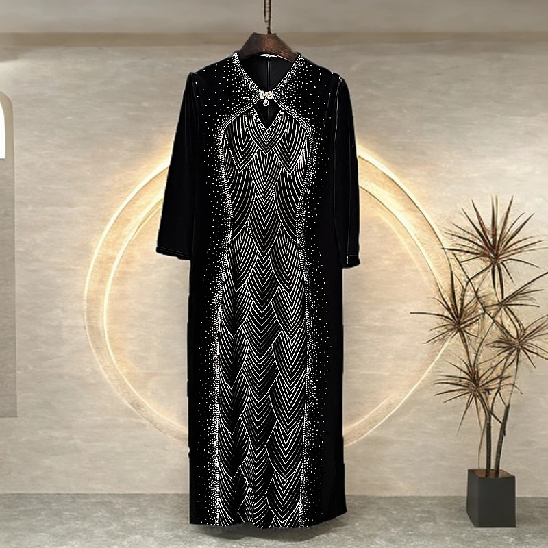 241013春季新款连衣裙设计师轻奢高贵洋气时尚气质重工烫钻显瘦