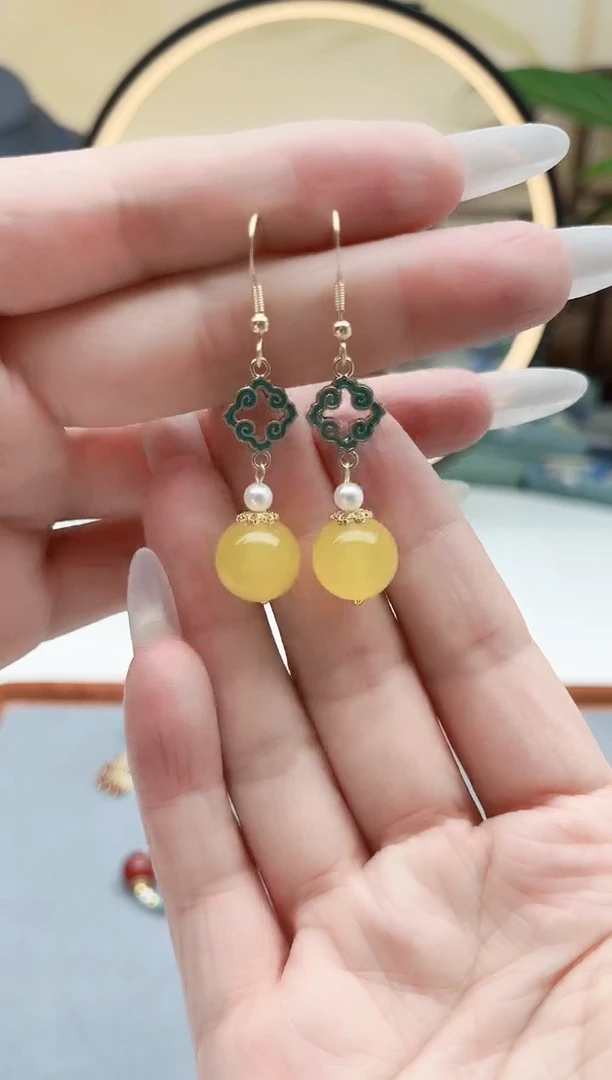 玛瑙/玉髓耳饰银S925镶嵌6502