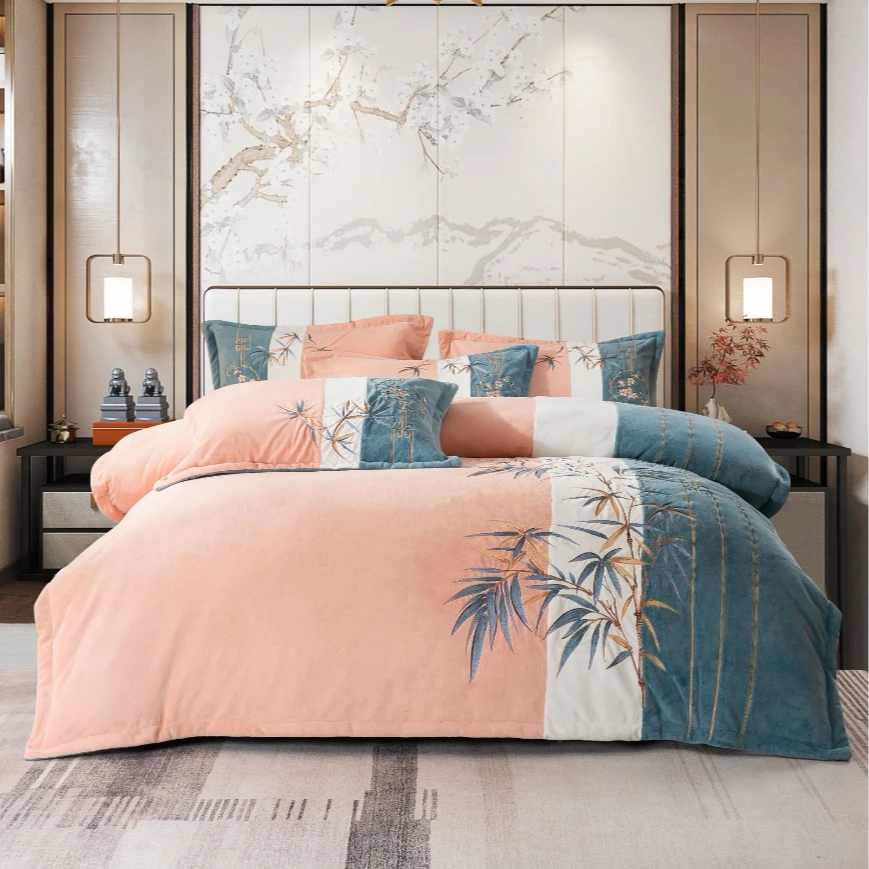 磨毛绒双面保暖四件套冬季短绒被套床品套件防寒印花轻奢奶绒