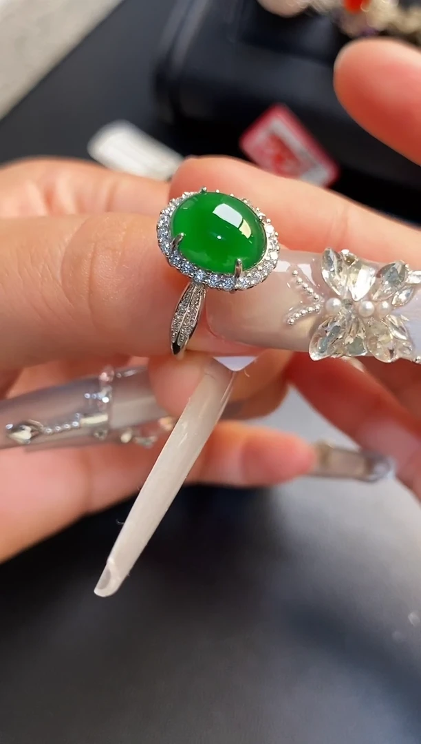 银S925镶嵌戒指翡翠天然