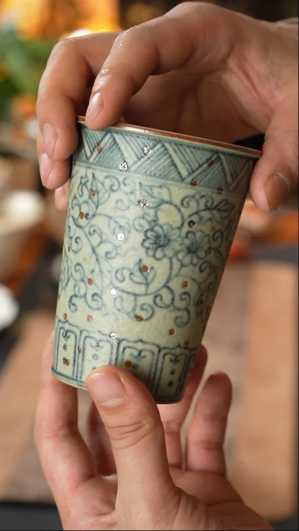 【闪购商品】寒芦窑手工手绘青花陶泥可乐杯200cc