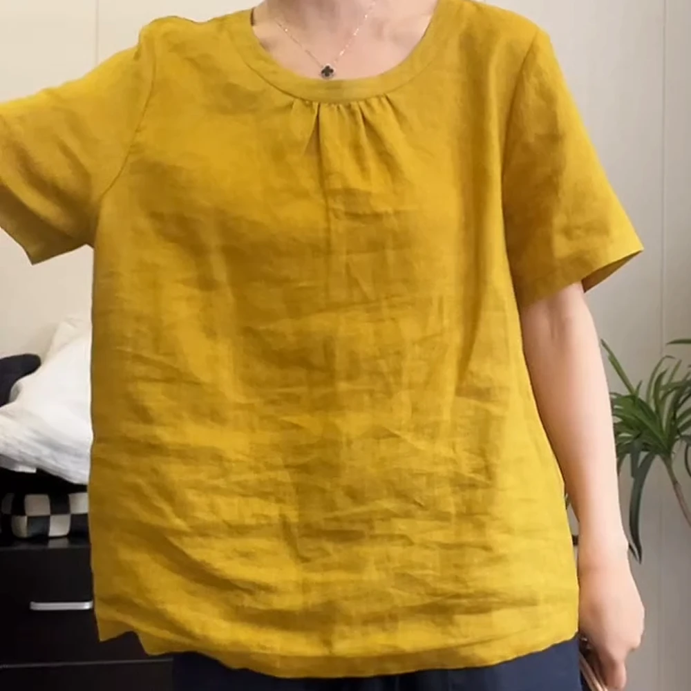 两面穿上衣薄款圆领夏季短袖衬衫显瘦休闲百搭纯色C5160