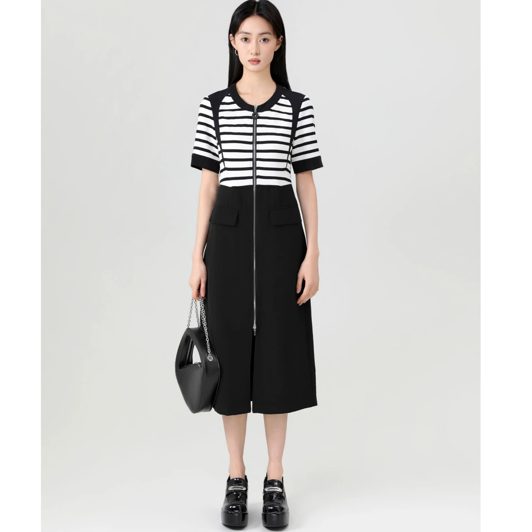 假两件拼接收腰连衣裙162Y2134