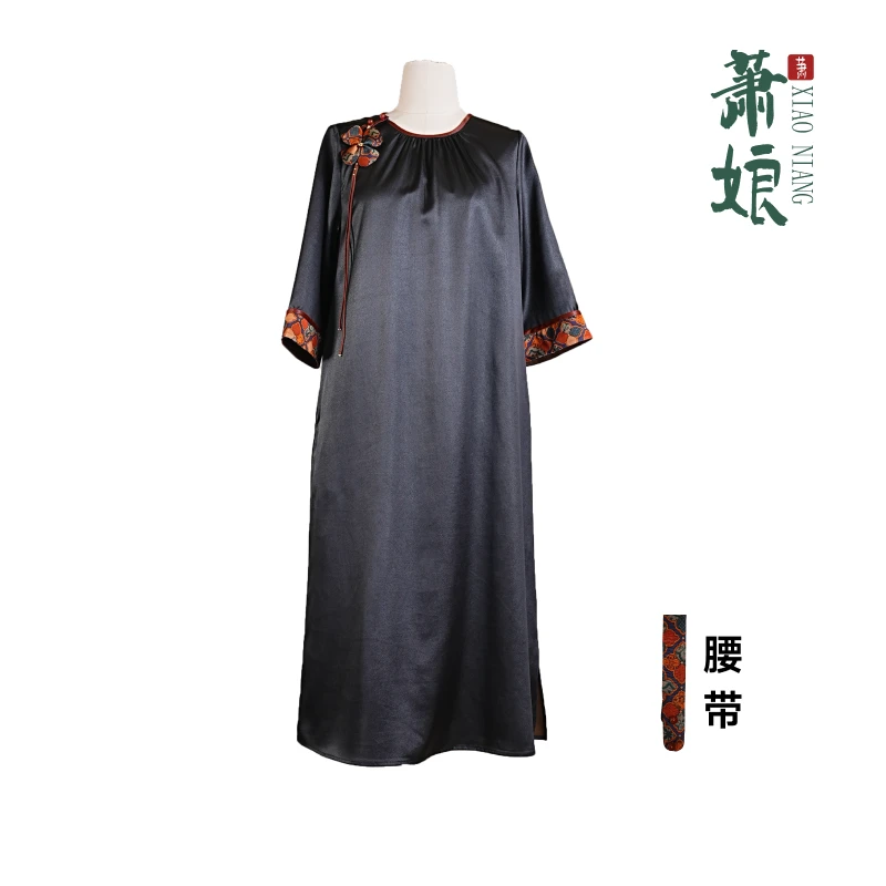 萧娘【予禧】皮子缎香云纱桑蚕丝新中式宽松连衣裙复古气质国风1918