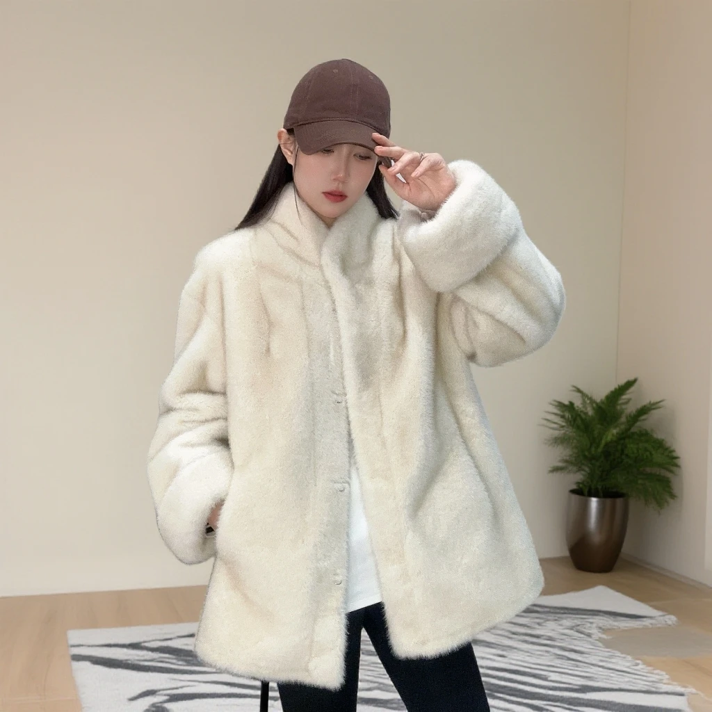 中古风挽袖纯色立领短外套秋冬气质宽松女士时尚设计师网红韩版