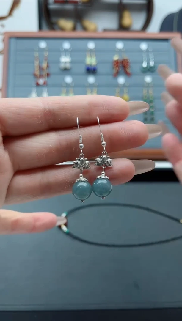 【闪购商品】石英质玉耳饰银S925镶嵌01