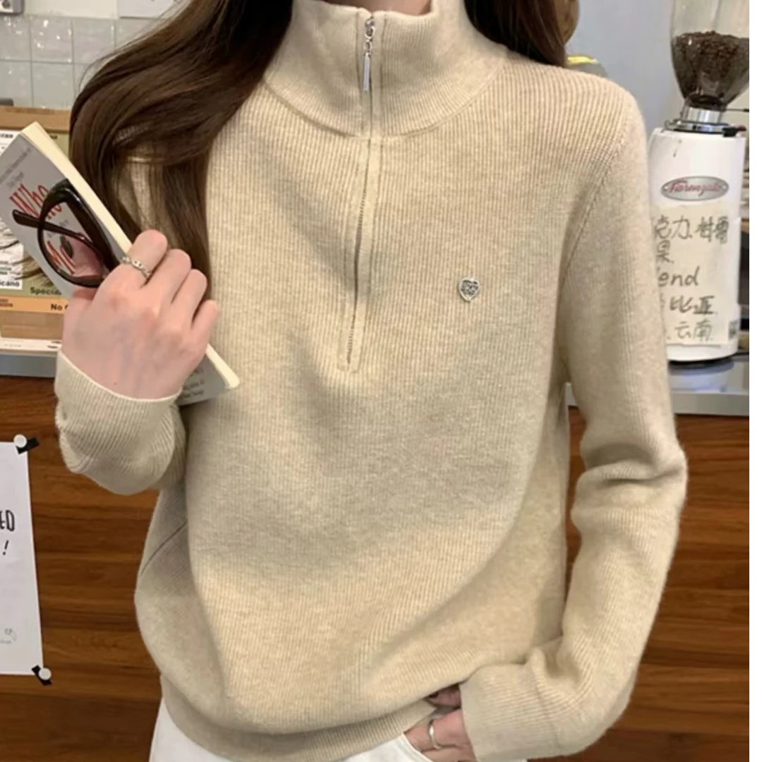 新款百搭半高领休闲韩系秋冬毛衣时尚半拉链egg