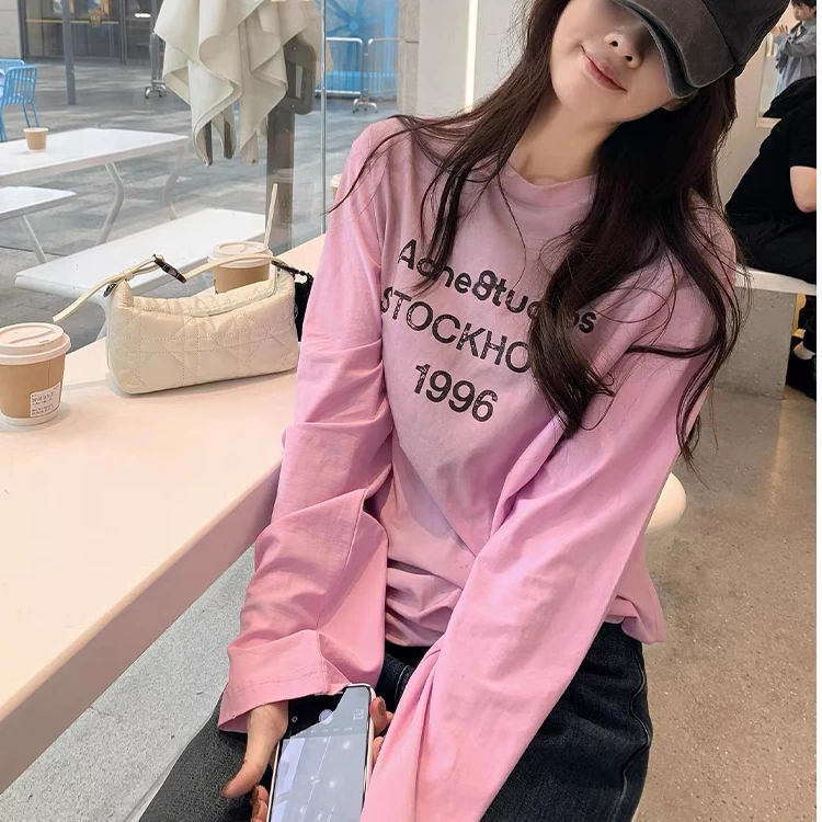韩系薄款字母长袖T恤宽松休闲百搭慵懒夏季防晒罩衫上衣女装