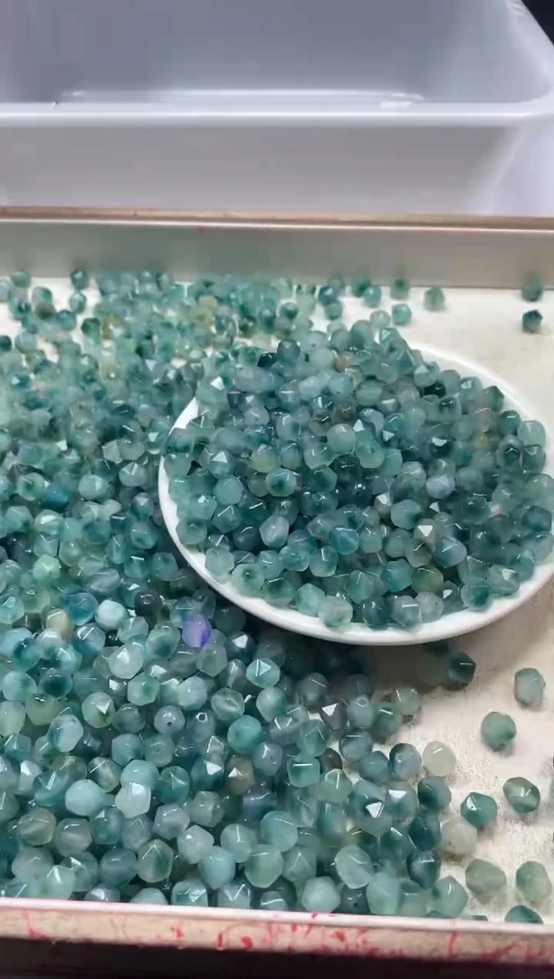 【闪购商品】玛瑙/玉髓颈饰未镶嵌w2291蓝水飘花棱珠8mm*30颗