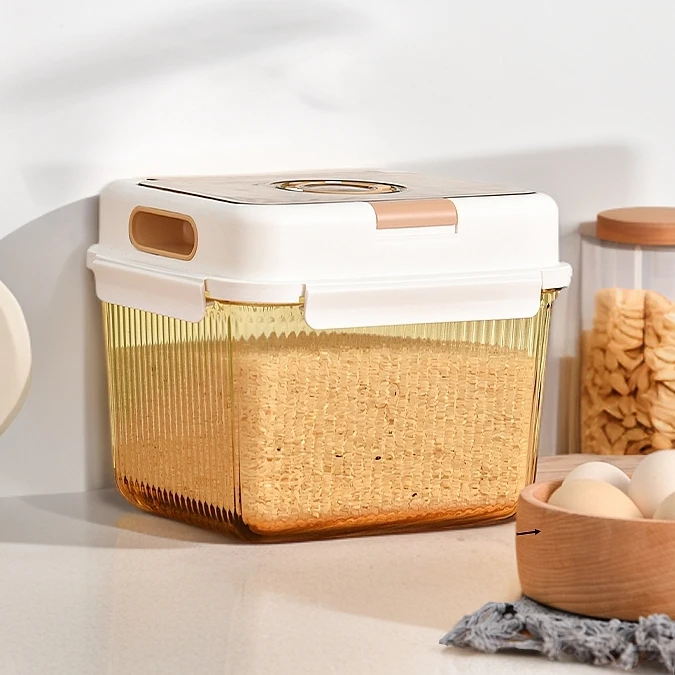 媚家琥珀原色高硼硅玻璃米桶面桶翻盖式密封储物大容量防潮防虫