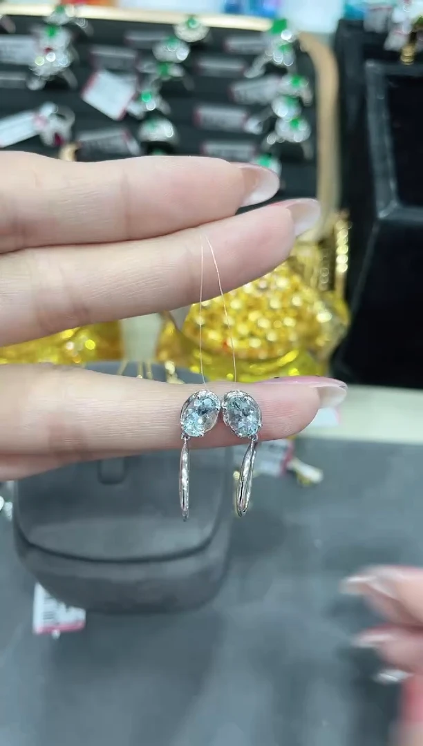 海蓝宝石耳饰18K金镶嵌耳饰