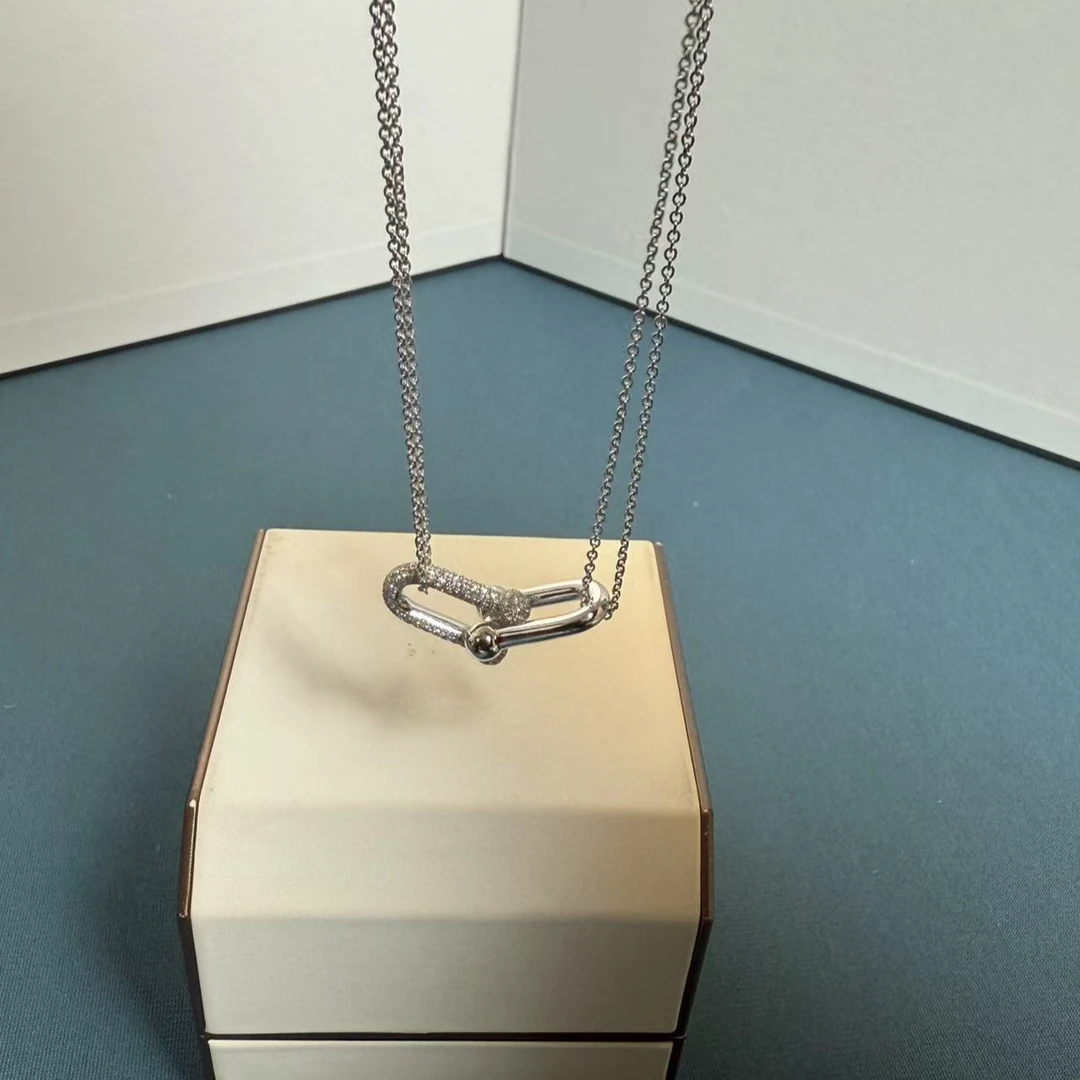 实验室培育钻石pt950 双环u形半钻项链