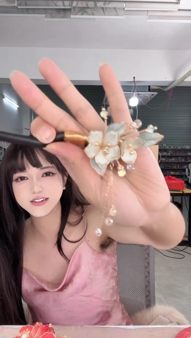 合金无【碧瑶】非遗绒花 发簪 带流苏