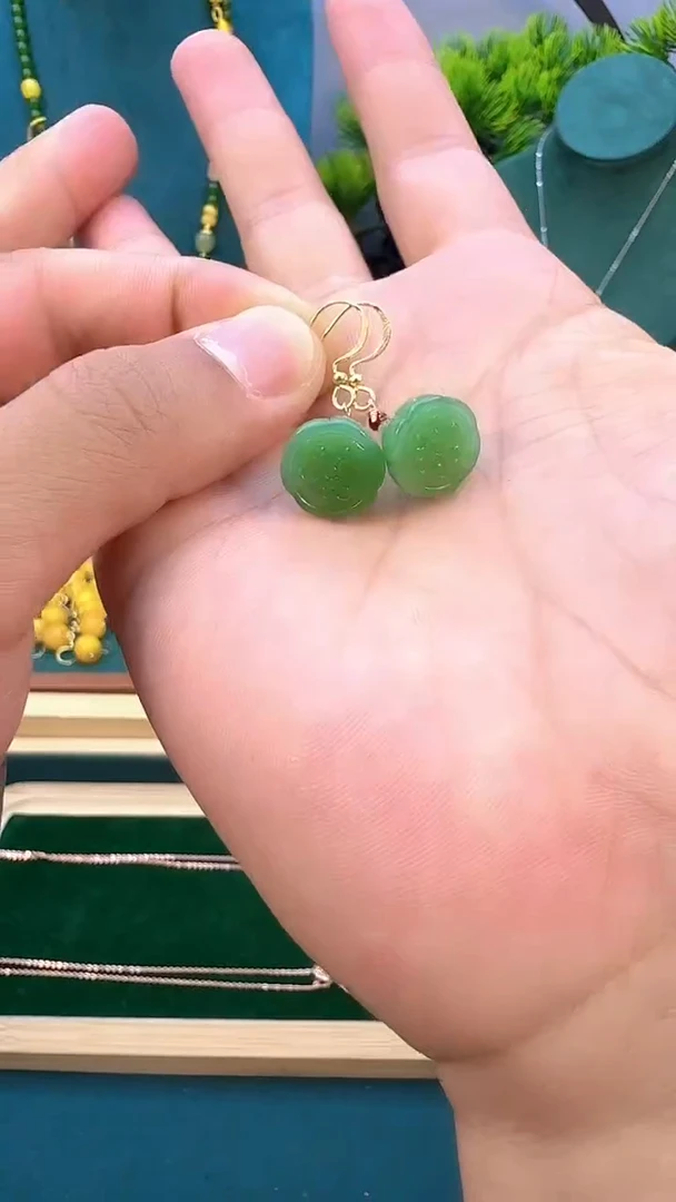 和田玉14K金镶嵌耳饰E59