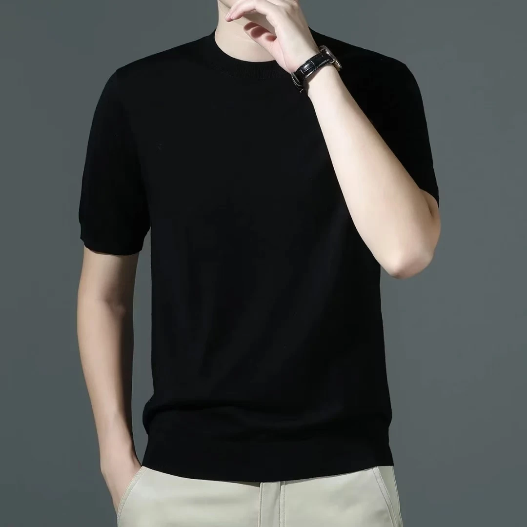 100%绵羊毛简约气质短袖男式羊毛衫24DAK1215