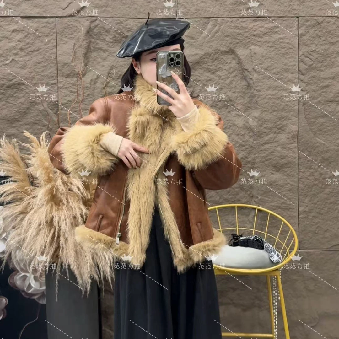 范范力推--2025冬季复古气质高级感短款立领机车服毛毛上衣潮