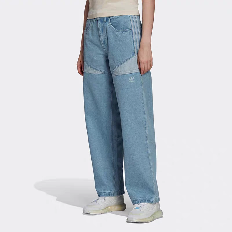 Adidas/阿迪达斯正品三叶草女子时尚休闲直筒宽松牛仔长裤 HU1638