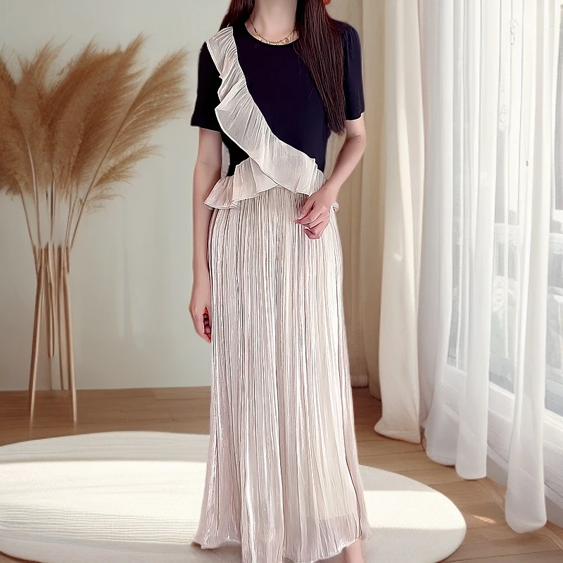 琉璃金丝裙裤+上衣两件套显高阔腿裤设计款拼接花边上衣春夏新款