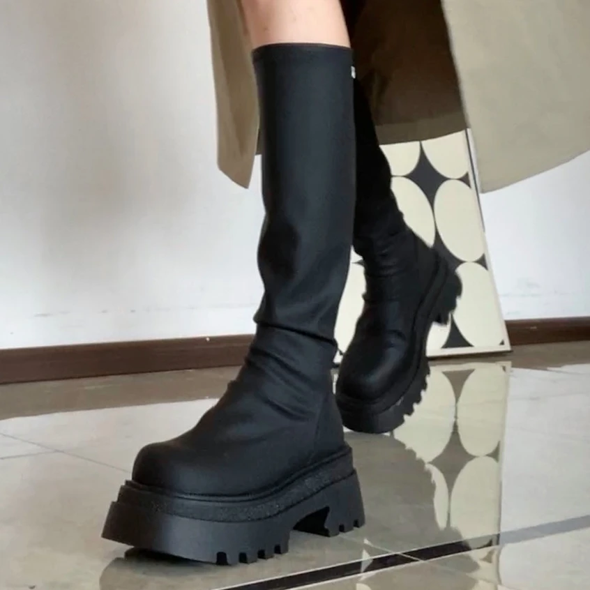 厚底长靴女2025新款显瘦外出气质高筒靴不过膝小个子骑士靴堆堆靴
