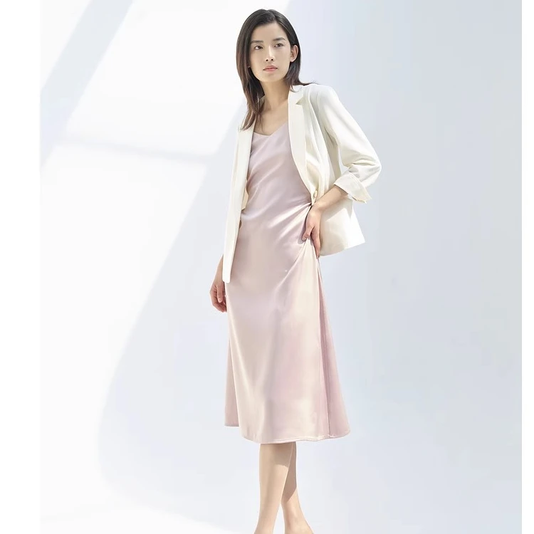 velwin蔚雯2024夏季新款百搭优雅气质时尚双色吊带裙女NELL134C18