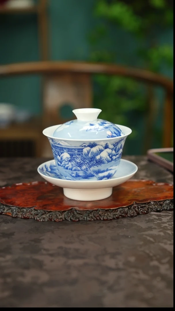 画堂春雪景三才盖碗