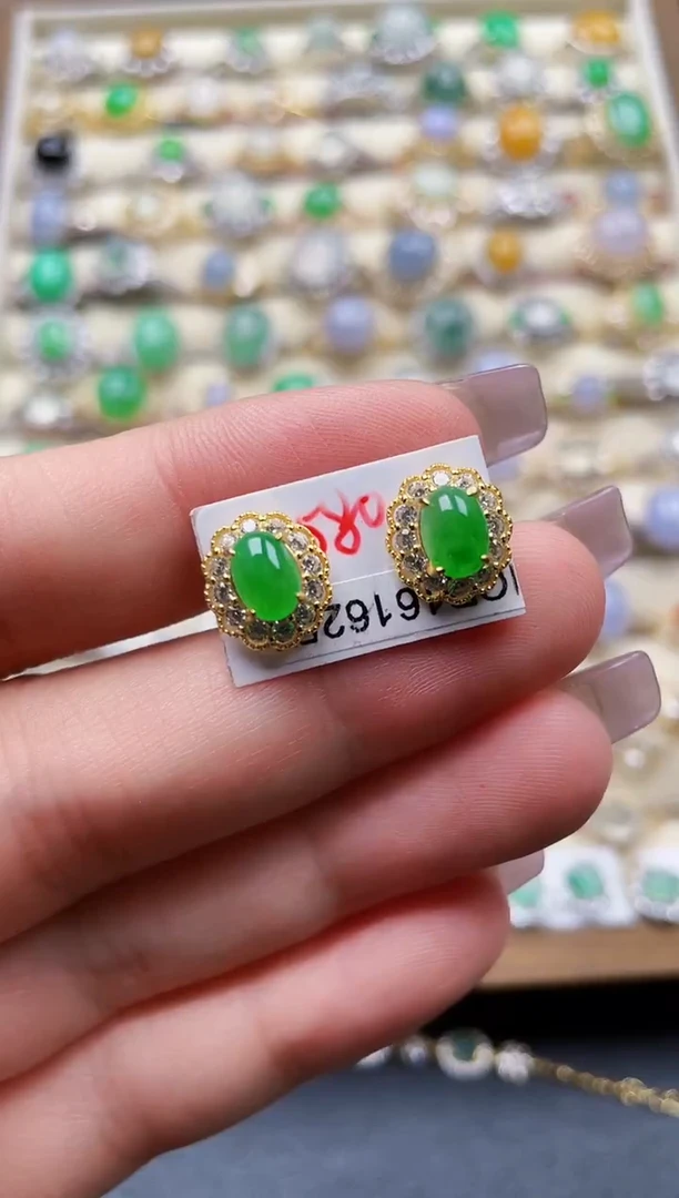 银S925镶嵌翡翠耳饰96