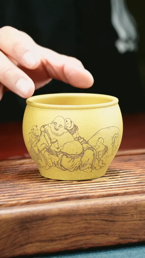 茶杯紫砂段泥五子弥勒