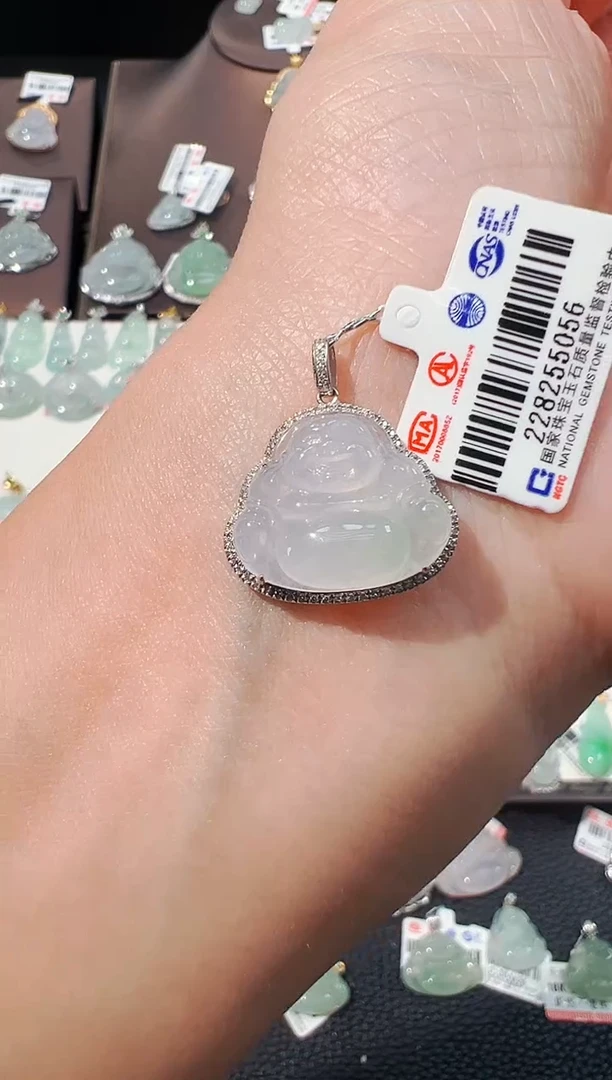 翡翠18K金镶嵌颈饰佛公吊坠056