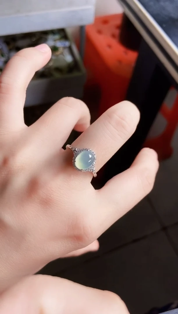 翡翠戒指银S925镶嵌41659