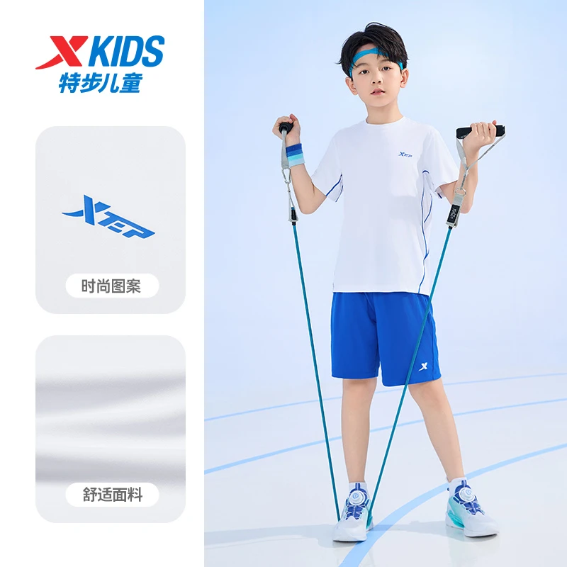 特步儿童秋季短袖速干套装中大童宽松户外运动T恤6752265A9035