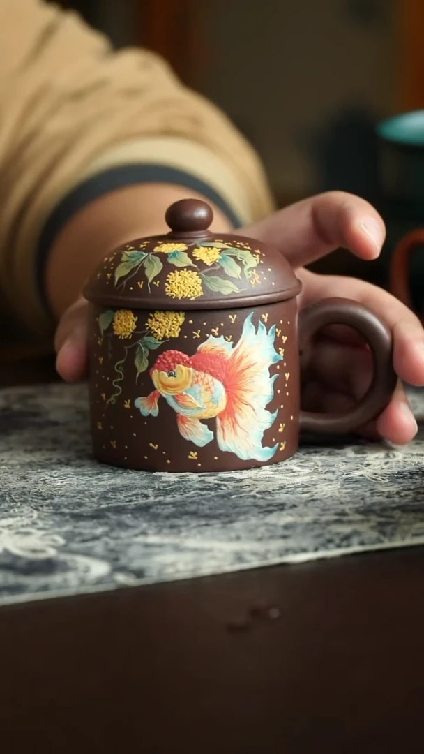 茶杯紫砂31号 桂花金鱼盖杯 新品特惠宜兴紫砂原矿作品